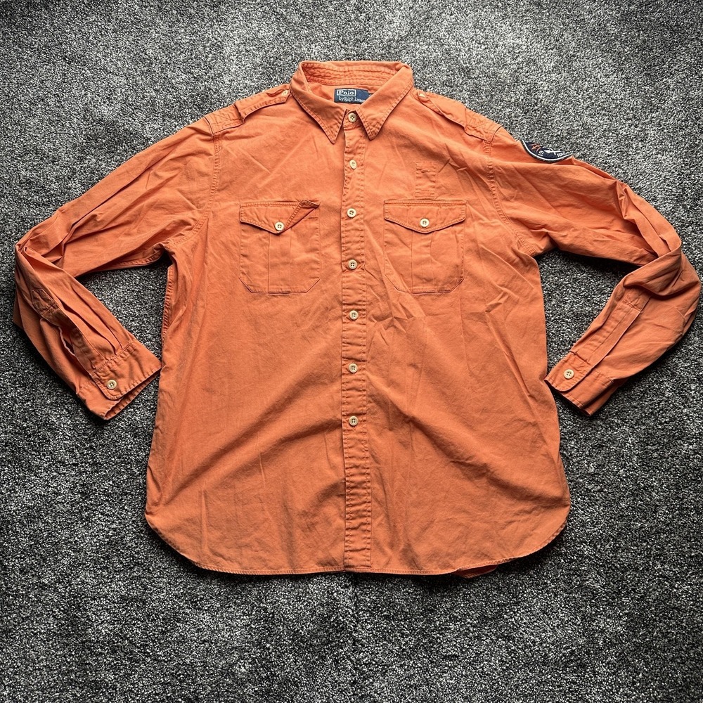 Polo Raulph Lauren Shirt Mens XXL Orange Long Sleeve USRL Naval Station Y2K 00s